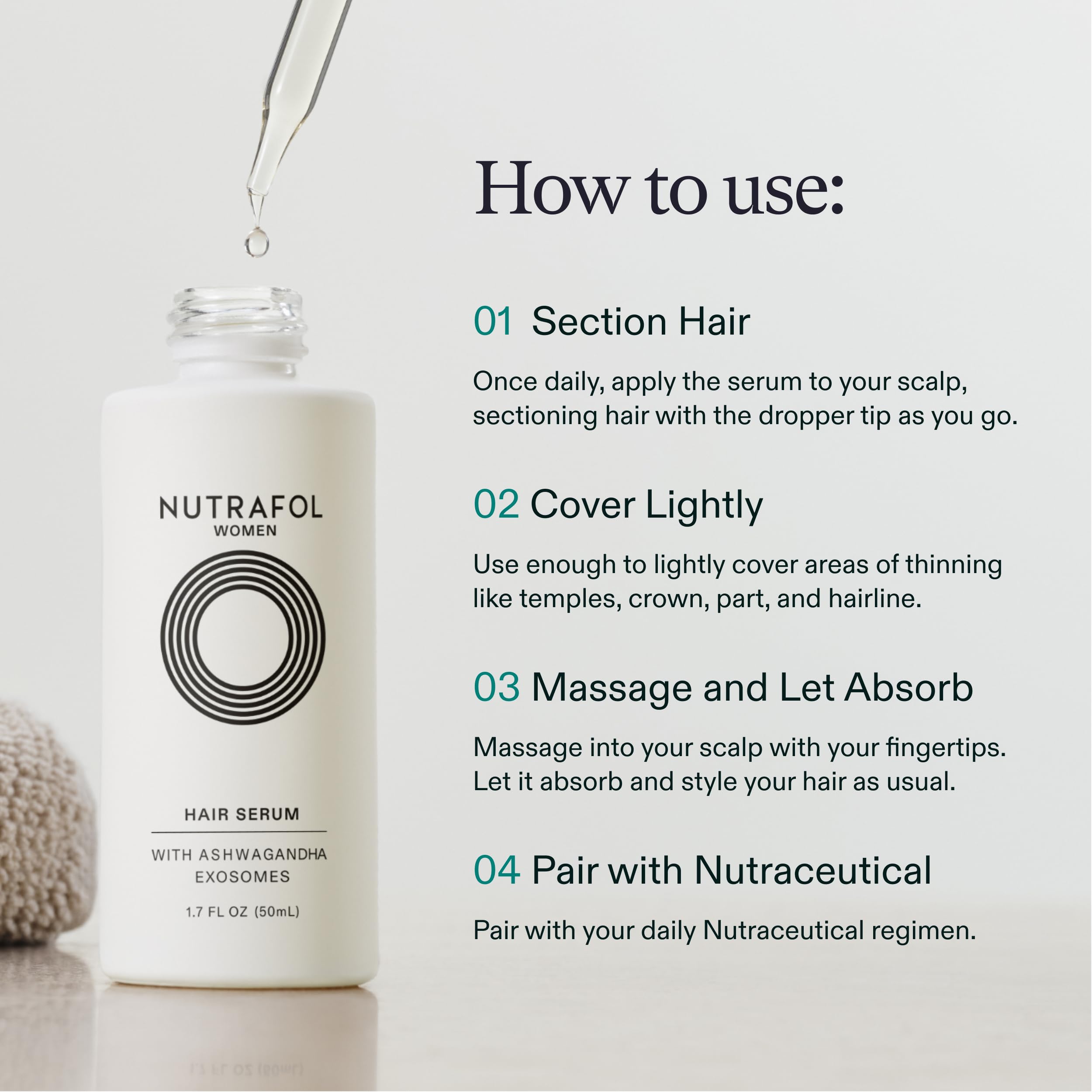 Nutrafol Women's Hair Serum, Vegan, Daily Hair Care, Lightweight, Fast-Absorbing